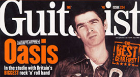 Noel Gallagher of Oasis with El Dorado Leather Guitar Strap featured in Guitarist Magazine UK
